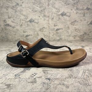 Strive Tropez Leather T Bar Sandals Black Back Strap Comfort Support Shoes